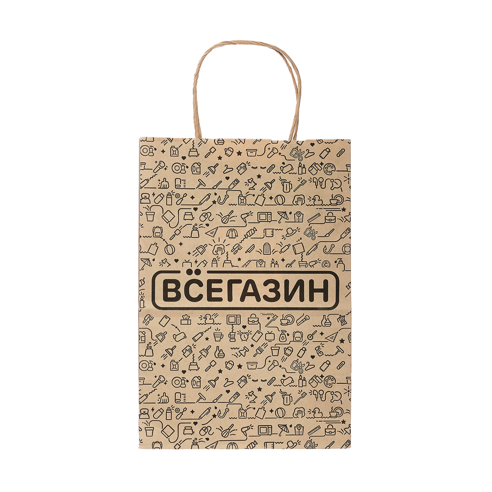 ВСЁГАЗИН Пакет бумажный, кр.ручка, крафт, 18x12x26 см, арт.№ 499-038