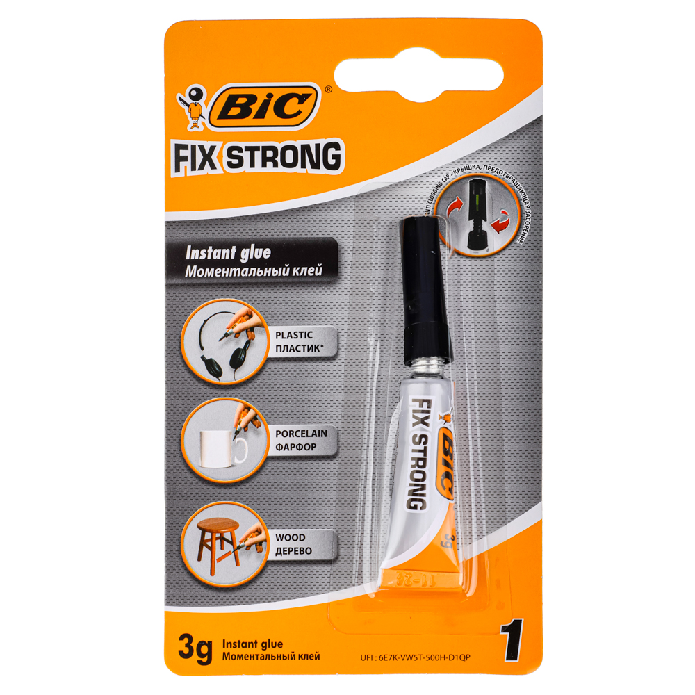 BIC Клей моментальный "Фикс Стронг", универсальный, прозрачный, 3 г, арт.№ 586-042