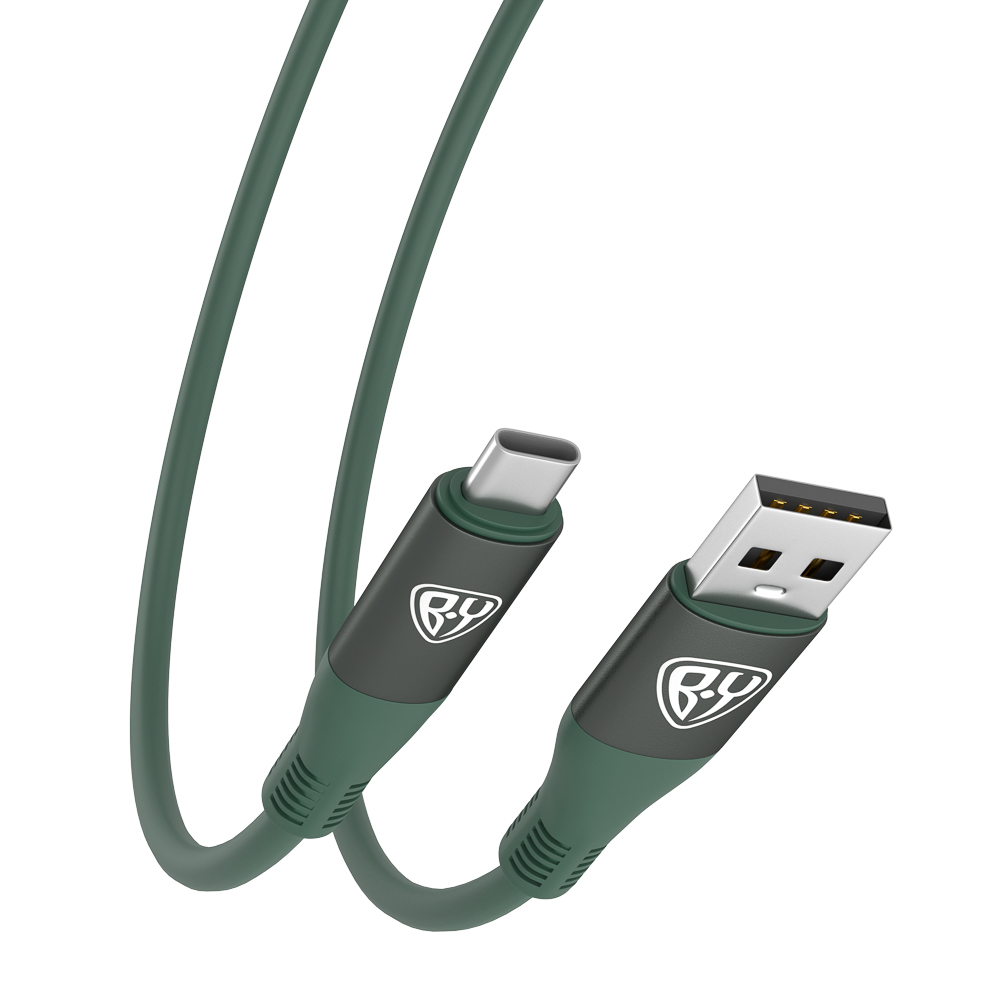 Кабель для зарядки USB(A)-Type C BY Flexi, 1 м, 3А, Быстрая зарядка QC3.0, зеленый, арт.№ 931-365