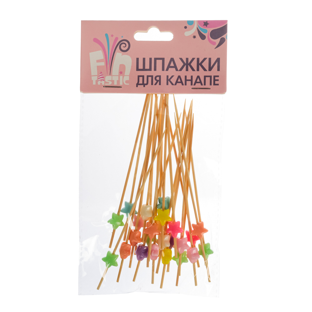 FNtastic Шпажки для канапе 24шт, 12см, дерево, пластик, Звездочки, Сердечки, арт 2, арт.№ 530-266