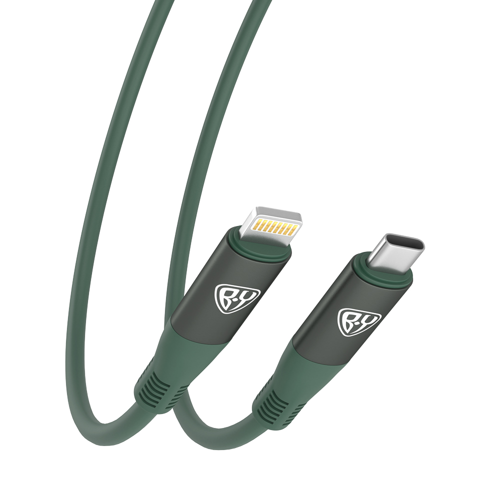 Кабель для зарядки Type C-iP BY Flexi, 1 м, 2,4 А, Быстрая зарядка 22Вт, зеленый, арт.№ 931-368