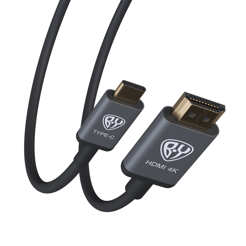 Кабель Type-C - HDMI BY, 4K, 1.8м, позолоченные штекеры, TPE, арт.№ 931-103