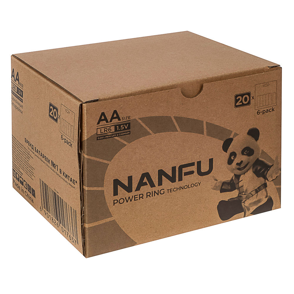 Батарейки AA Nanfu (LR6) 6шт в блистере, щелочные 1.5В, высокой ёмкости, арт.№ 917-140