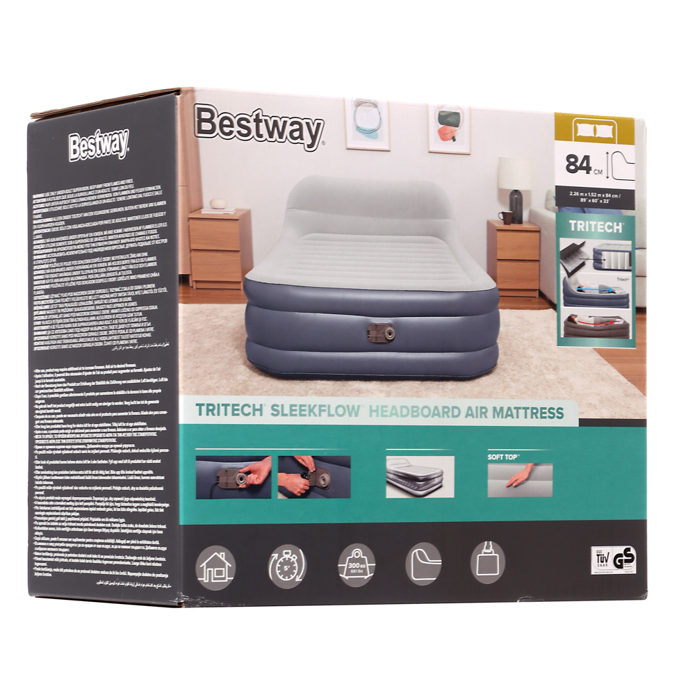 BESTWAY Надувной матрас с изголовьем TRITECH SLEEKFLOW широкий двуспальный (QUEEN) со встроенным воз, арт.№ 106-042