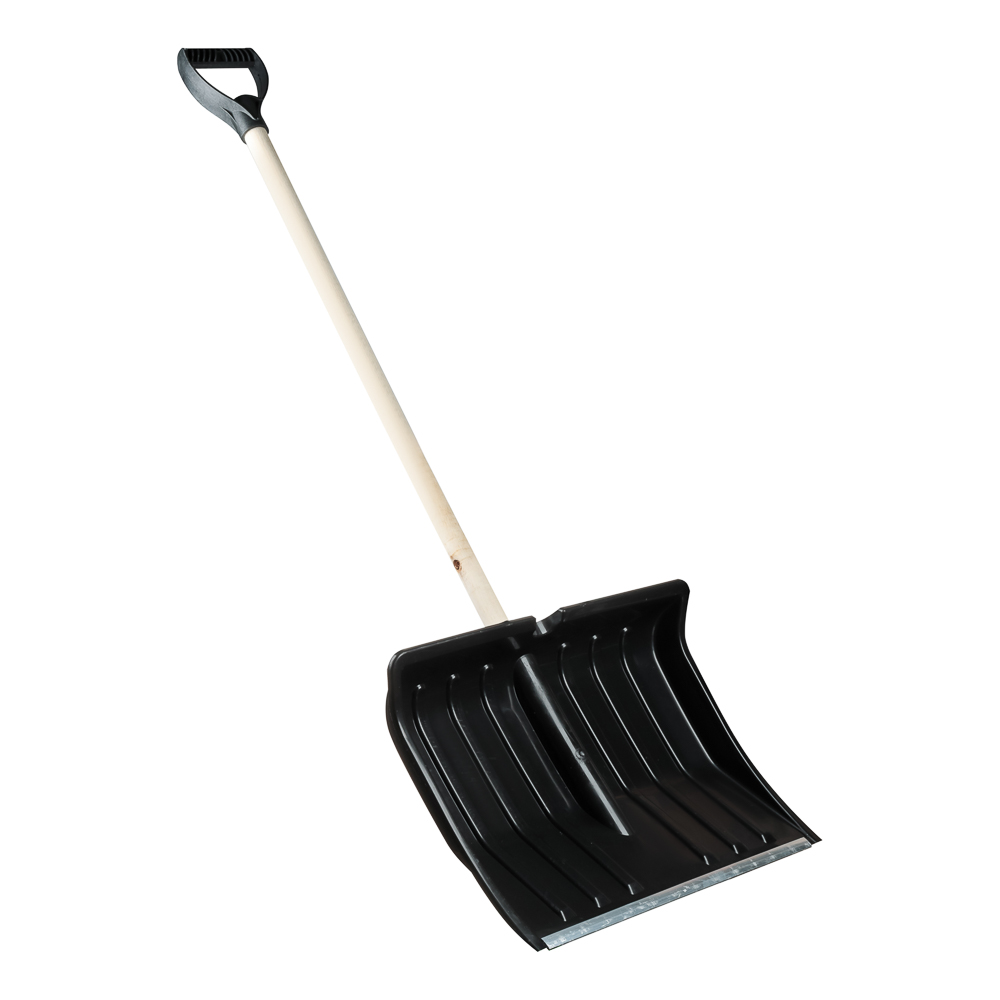 Лопата снеговая МЕТЕЛЬ №13, 500х390мм, черный пластик, алюм планка, дерев черен, д32мм, V-ручка, арт.№ 646-380