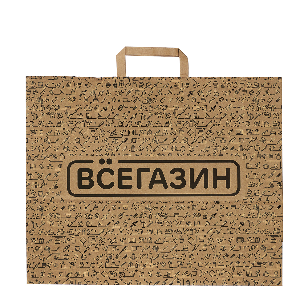 ВСЁГАЗИН Пакет бумажный, плоская ручка, крафт, 44x15x36 см, арт.№ 499-039