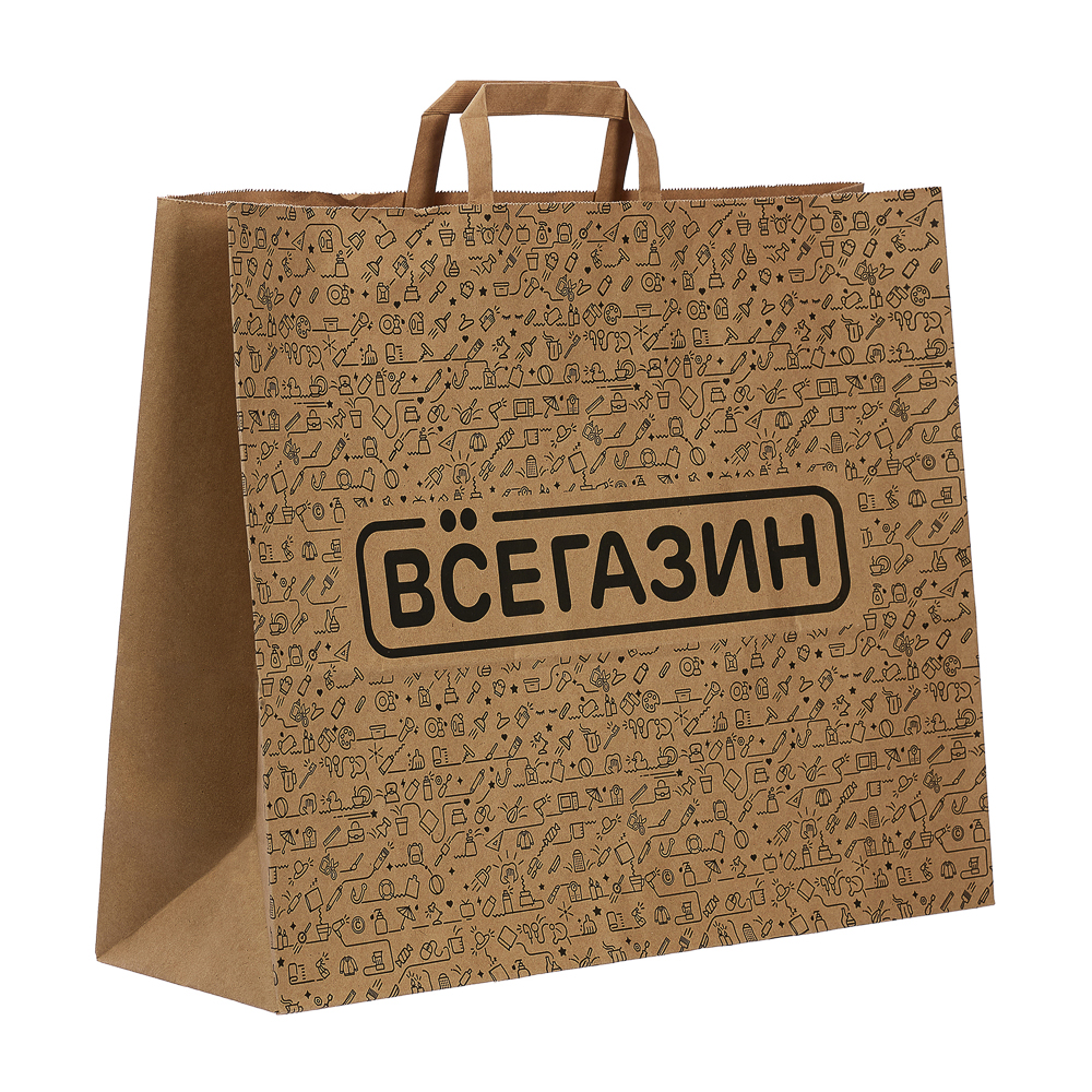 ВСЁГАЗИН Пакет бумажный, плоская ручка, крафт, 44x15x36 см, арт.№ 499-039