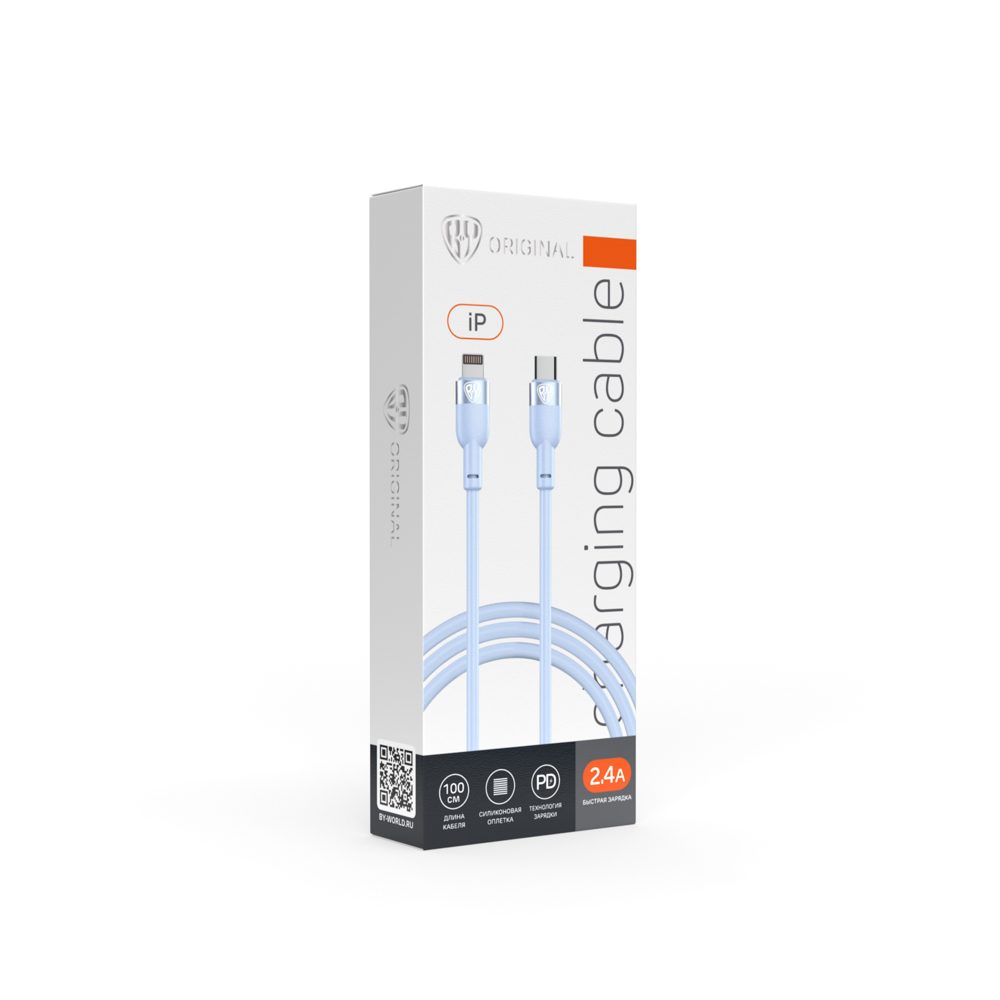 Кабель для зарядки Type C-iP BY Live, 1м, 2.4А, Быстрая зарядка PD 22Вт, голубой, арт.№ 931-316