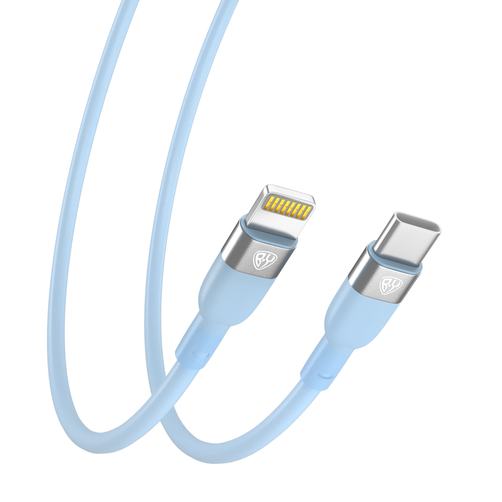 Кабель для зарядки Type C-iP BY Live, 1м, 2.4А, Быстрая зарядка PD 22Вт, голубой, арт.№ 931-316