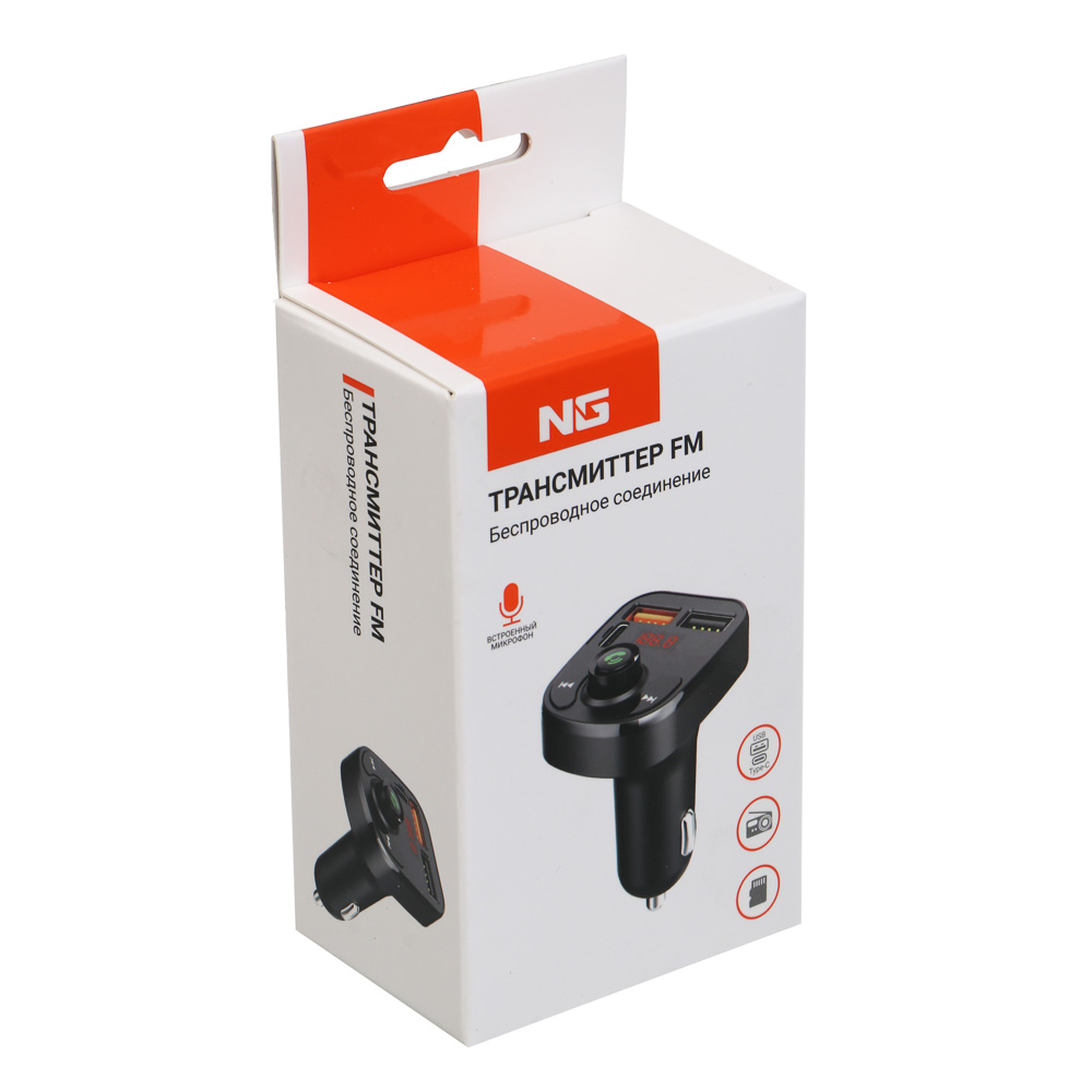 NG Трансмиттер FM, беспроводное BT соединение, USB-A, USB-C, быстрая зарядка QC, PD, арт.№ 903-007