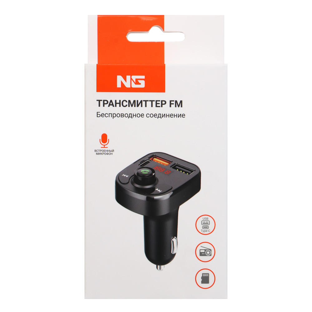 NG Трансмиттер FM, беспроводное BT соединение, USB-A, USB-C, быстрая зарядка QC, PD, арт.№ 903-007
