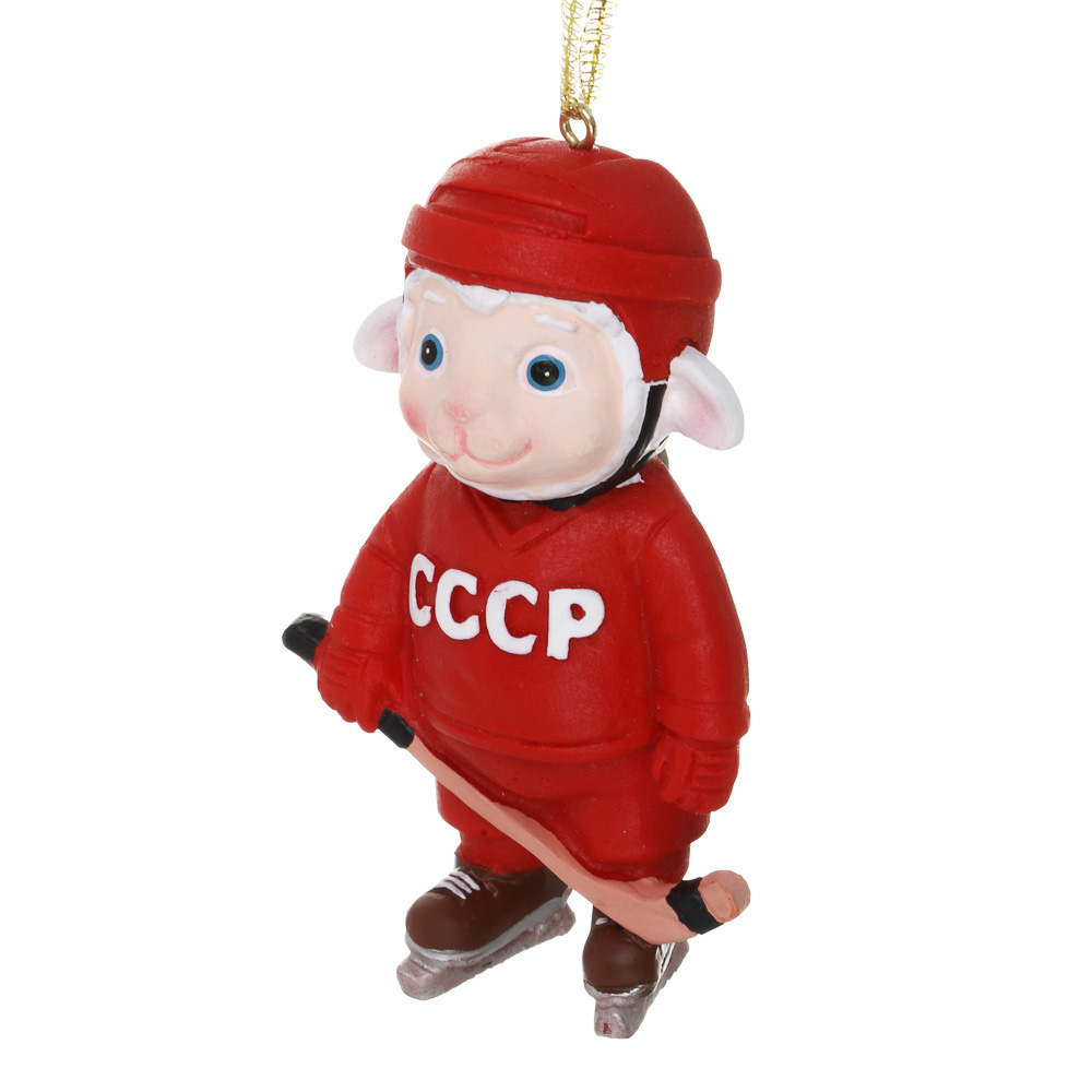 Подвесное украшение "Овечка Хоккеист" тм СНОУ БУМ 9,5 см, полирезин, в коробке, арт.№ 397-584