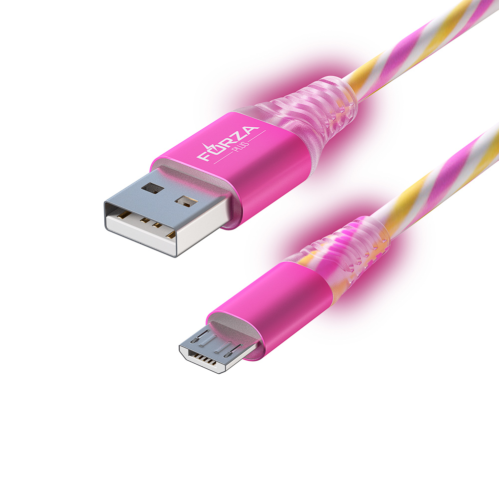 Кабель для зарядки USB(A)-microUSB FORZA Конфетти, 1м, 1.5А, цветная подсветка, 3 цвета, пакет, арт.№ 443-036