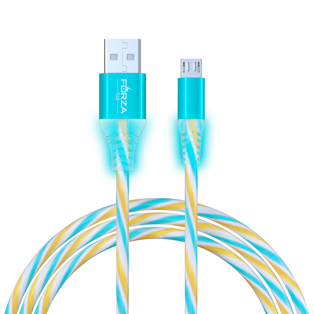 Кабель для зарядки USB(A)-microUSB FORZA Конфетти, 1м, 1.5А, цветная подсветка, 3 цвета, пакет, арт.№ 443-036