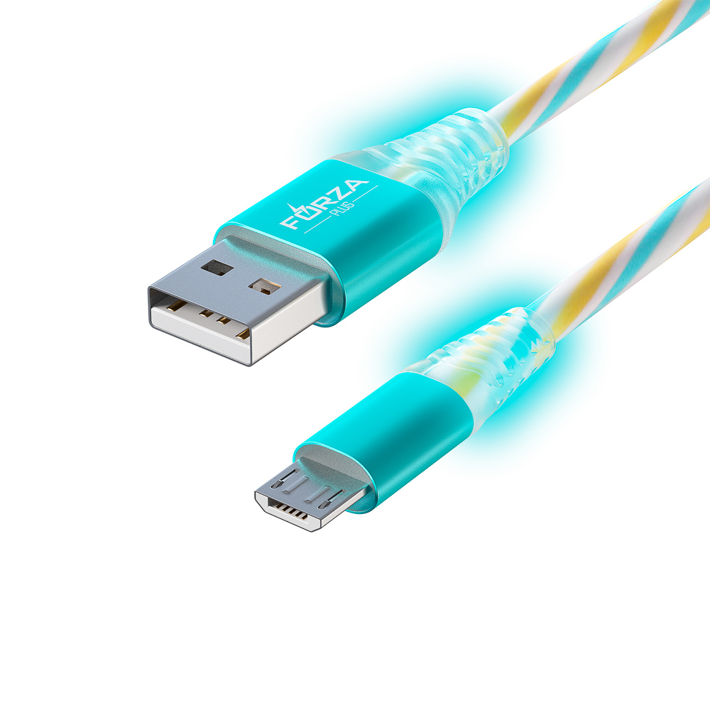 Кабель для зарядки USB(A)-microUSB FORZA Конфетти, 1м, 1.5А, цветная подсветка, 3 цвета, пакет, арт.№ 443-036