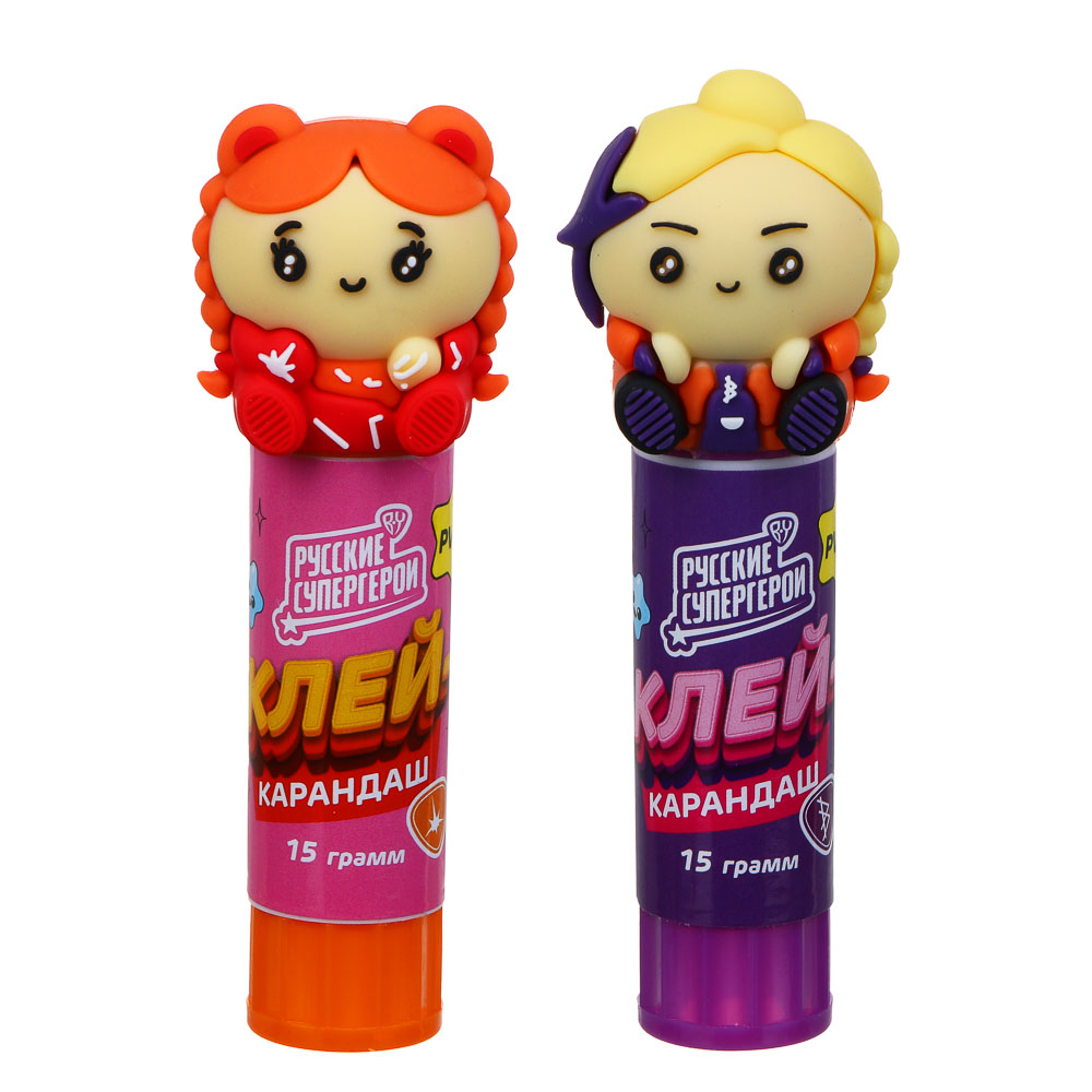 BY Русские Супергерои клей-карандаш с фигурным колпачком, 15 г, PVP, "Девочки", 2 дизайна, арт.№ 801-005
