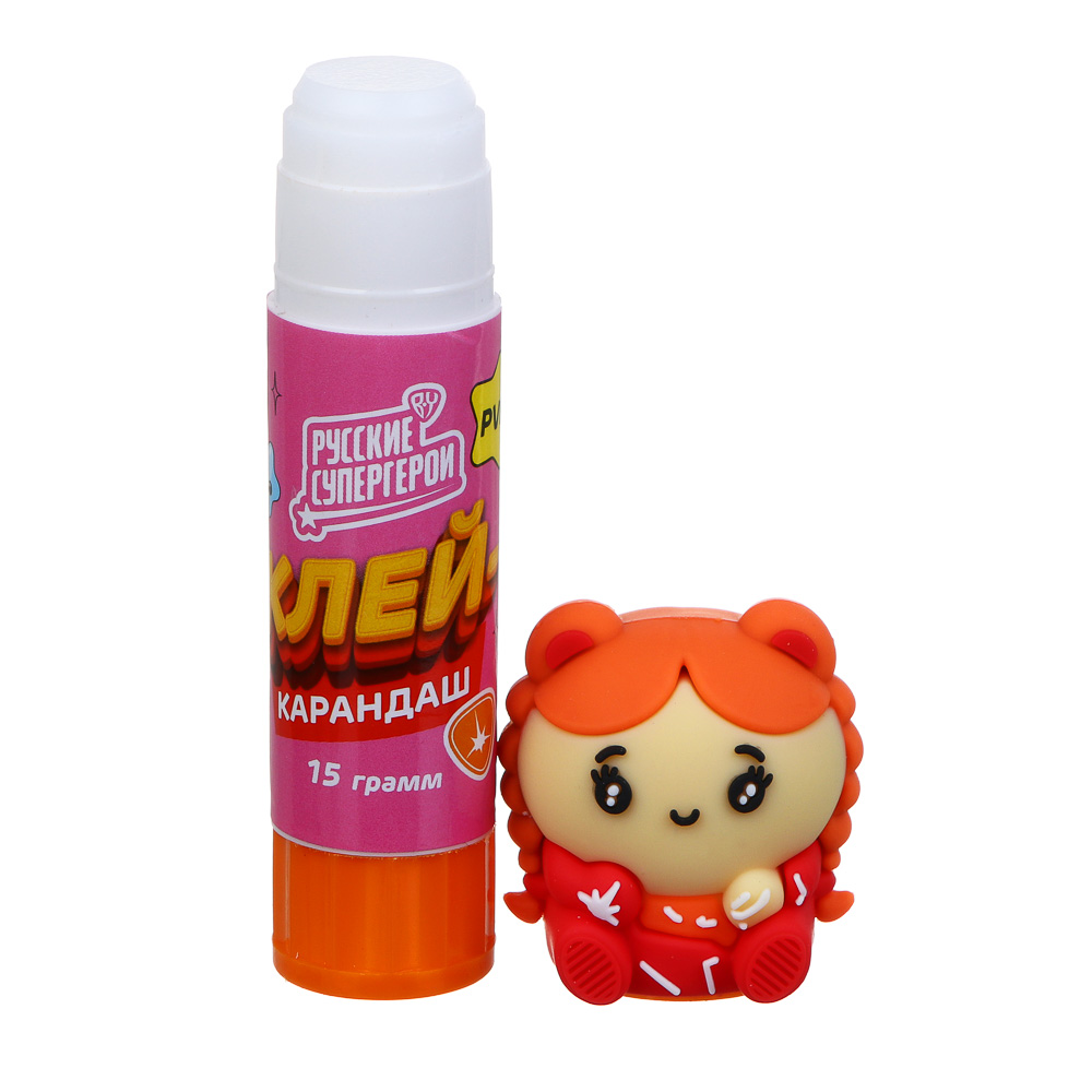 BY Русские Супергерои клей-карандаш с фигурным колпачком, 15 г, PVP, "Девочки", 2 дизайна, арт.№ 801-005
