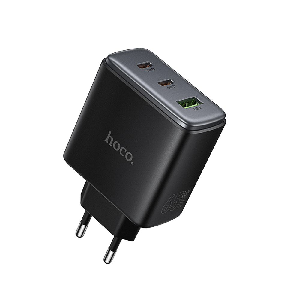 Сетевое зарядное устройство hoco. модель C160A, PD 65Вт, 2xType-C + USB-A, EU вилка, арт.№ 916-342