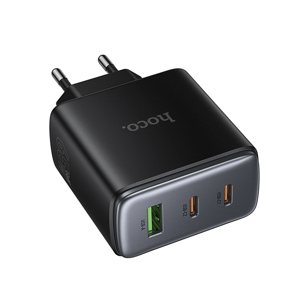 Сетевое зарядное устройство hoco. модель C160A, PD 65Вт, 2xType-C + USB-A, EU вилка, арт.№ 916-342