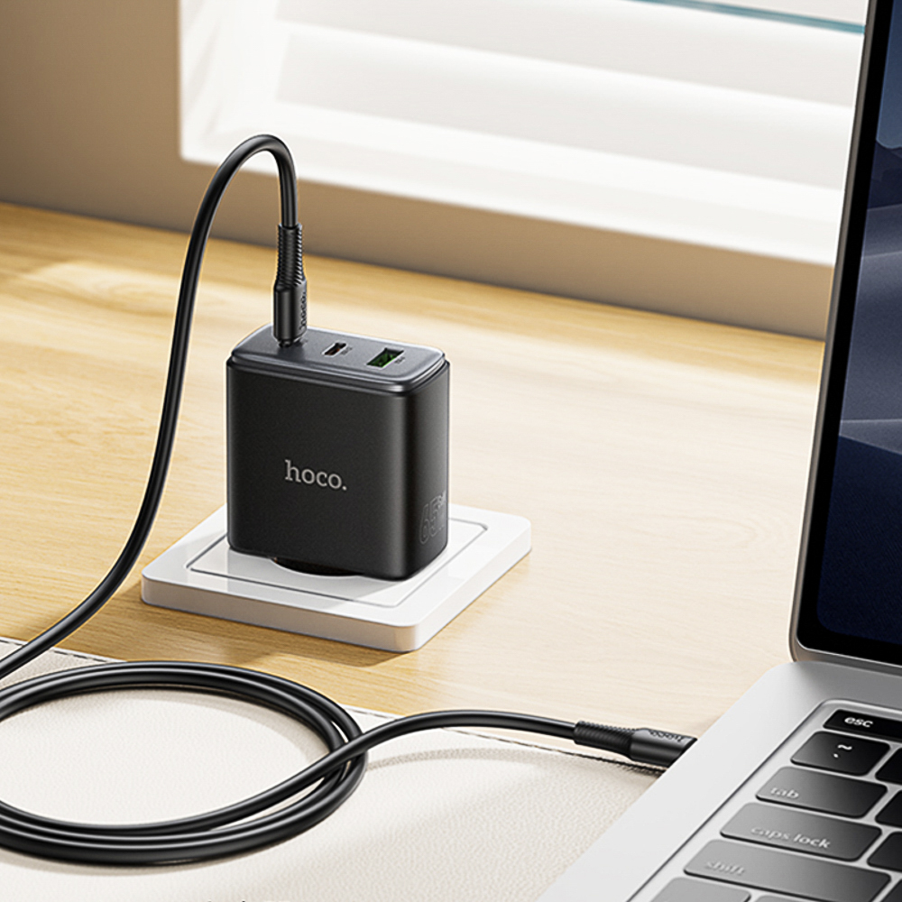 Сетевое зарядное устройство hoco. модель C160A, PD 65Вт, 2xType-C + USB-A, EU вилка, арт.№ 916-342
