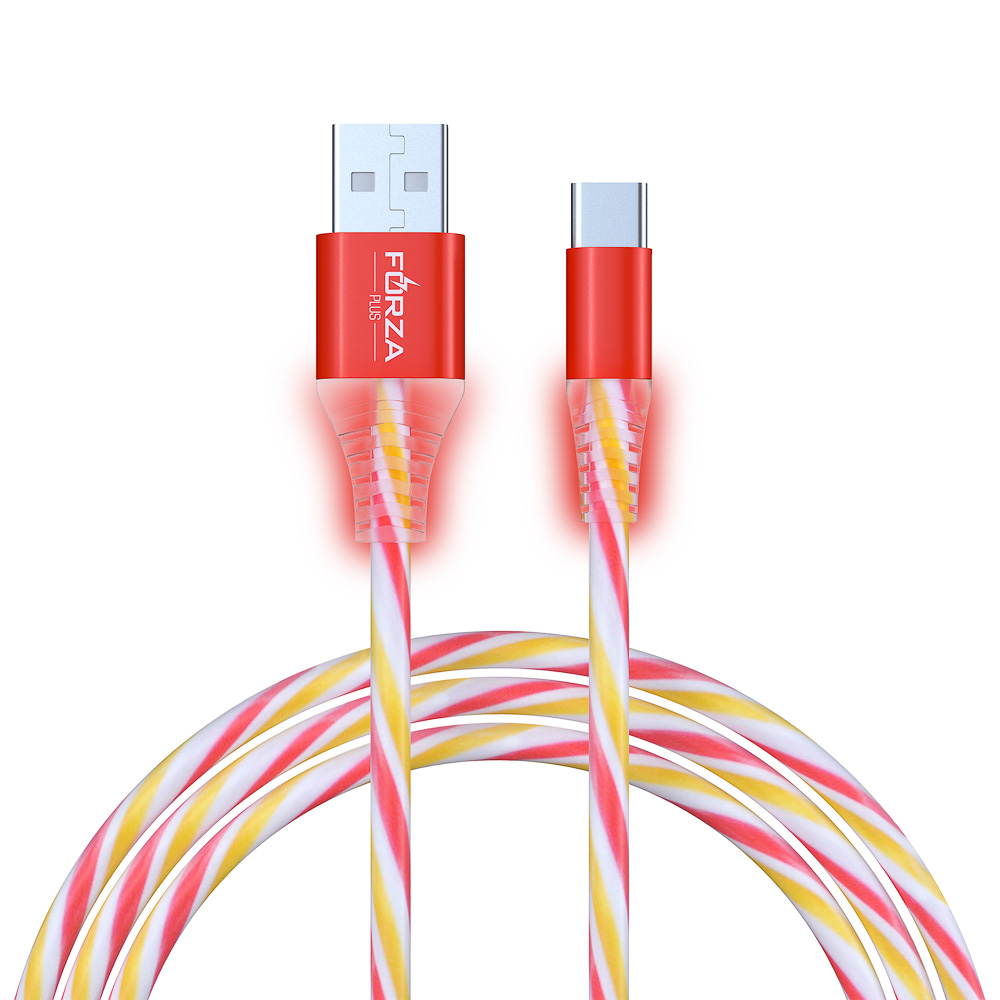 Кабель для зарядки USB(A)-Type C FORZA Конфетти, 1.5А, 1м, цветная подсветка, 3 цвета, пакет, арт.№ 931-067