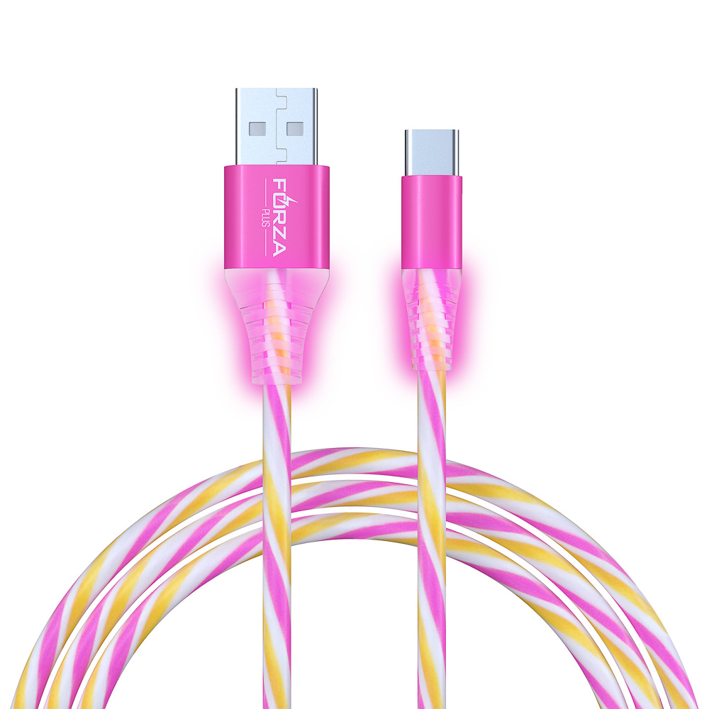 Кабель для зарядки USB(A)-Type C FORZA Конфетти, 1.5А, 1м, цветная подсветка, 3 цвета, пакет, арт.№ 931-067