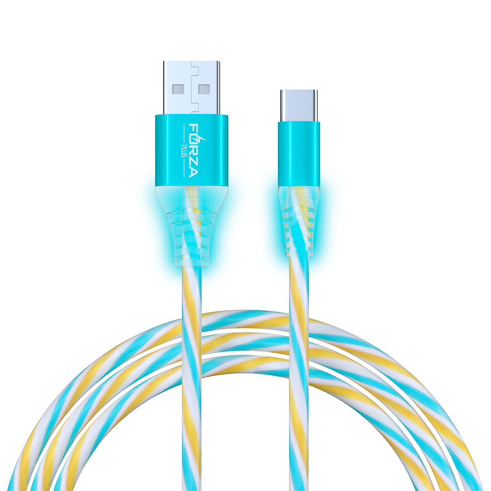 Кабель для зарядки USB(A)-Type C FORZA Конфетти, 1.5А, 1м, цветная подсветка, 3 цвета, пакет, арт.№ 931-067
