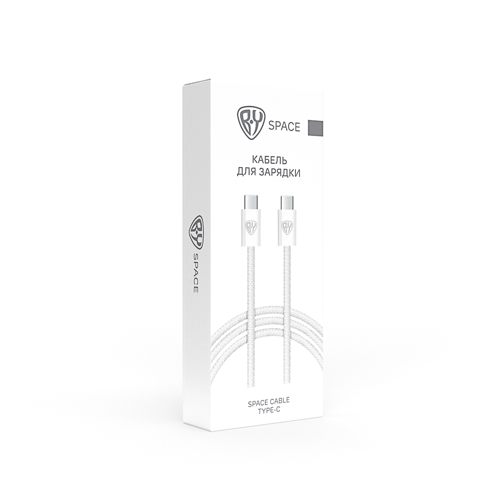 Кабель для зарядки Type C-Type C BY Space Cable, 1 м, Быстрая зарядка, 3А, PD 65Вт, тканевый, белый, арт.№ 931-543