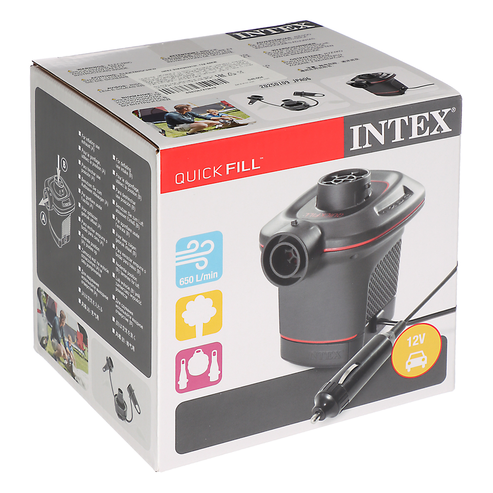 INTEX Насос электрический 12В Quick-Fill от прикуривателя, 650л/м, 3 насадки в комплекте, 66636, арт.№ 045-004
