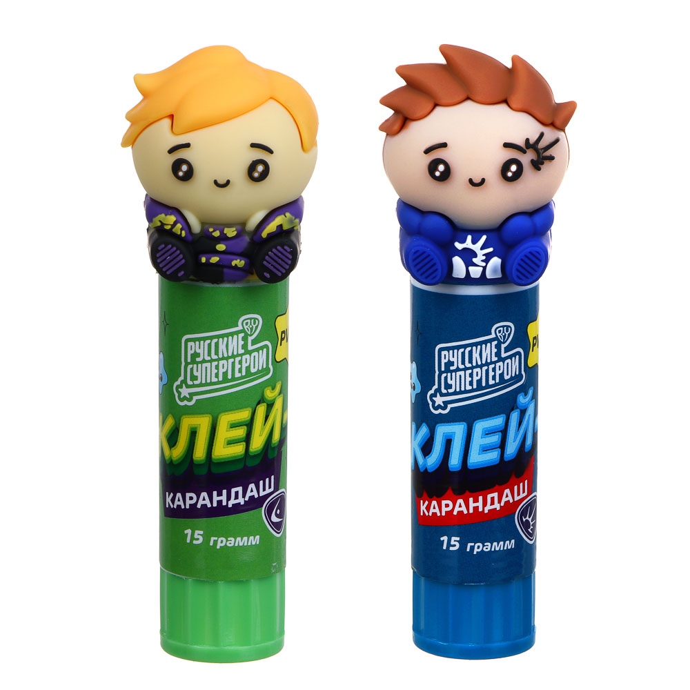 BY Русские Супергерои клей-карандаш с фигурным колпачком, 15 г, PVP, "Мальчики", 2 дизайна, арт.№ 801-013