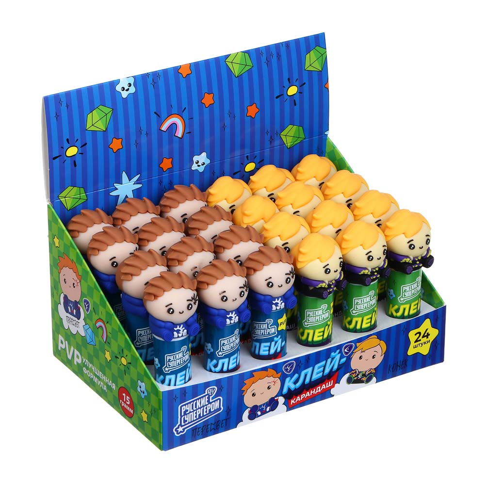 BY Русские Супергерои клей-карандаш с фигурным колпачком, 15 г, PVP, "Мальчики", 2 дизайна, арт.№ 801-013