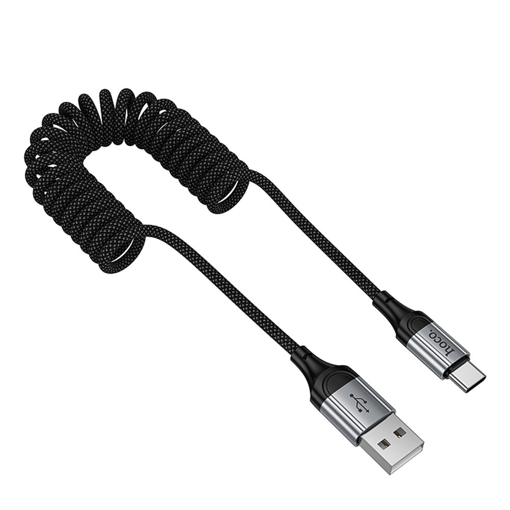 Кабель для зарядки USB(A)-Type C hoco. модель X121 Nuevo, 1 м, пружинный, черный, арт.№ 931-568