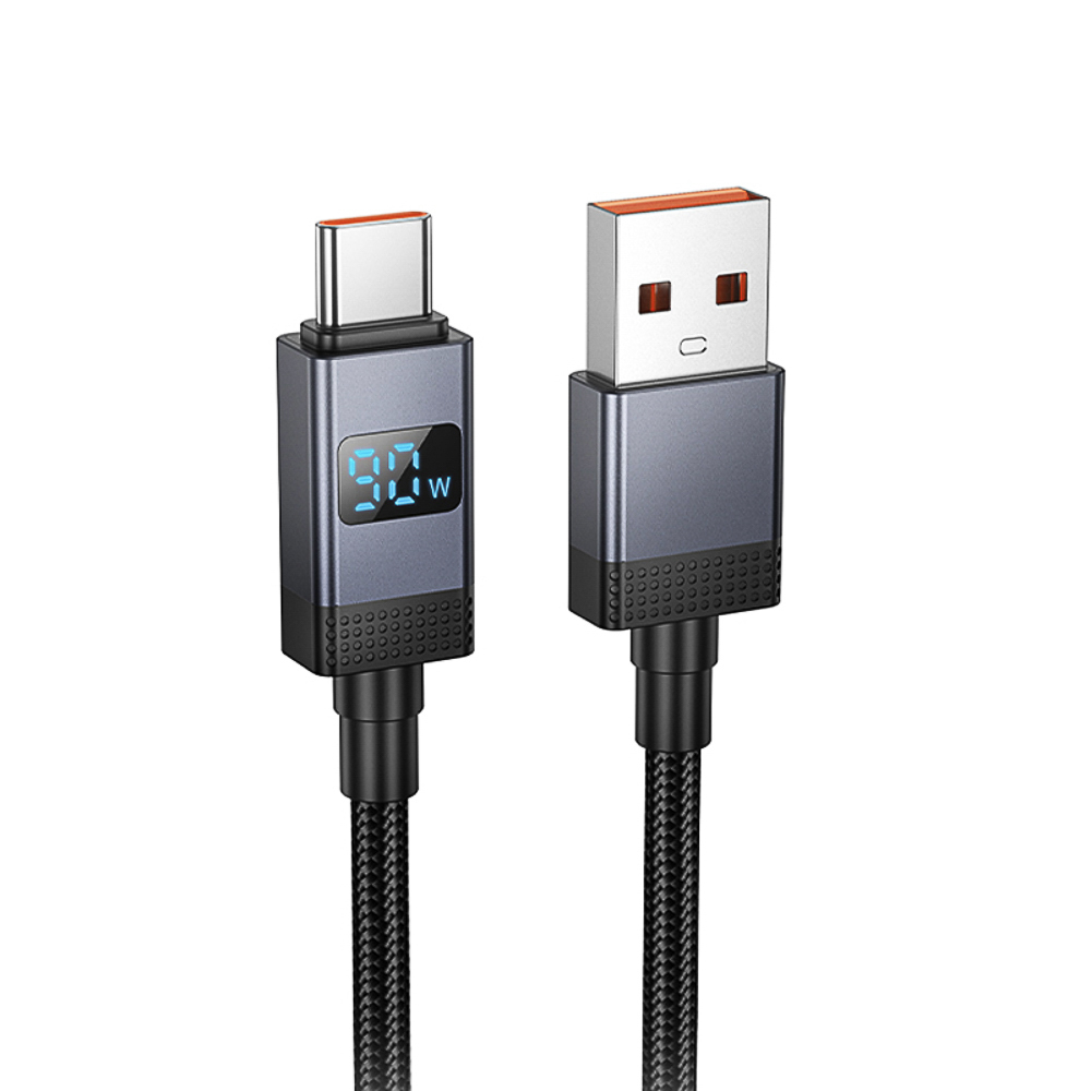 Кабель для зарядки USB(A)-Type C hoco. модель X118 Generous, 1 м, 5А, с дисплеем, черный, арт.№ 931-570