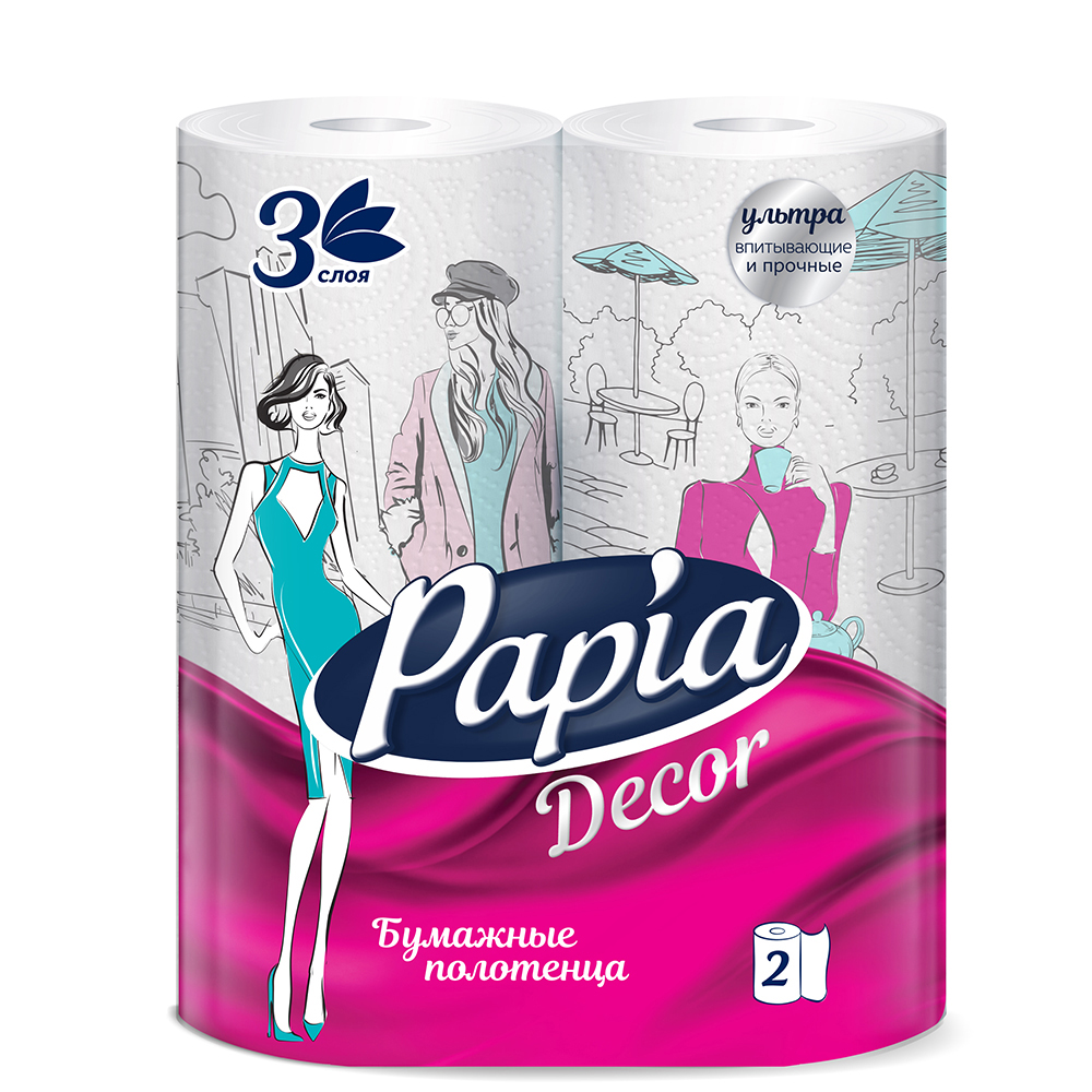 Полотенца бумажные PAPIA 3 слоя, 2 рулона, арт.№ 912-019