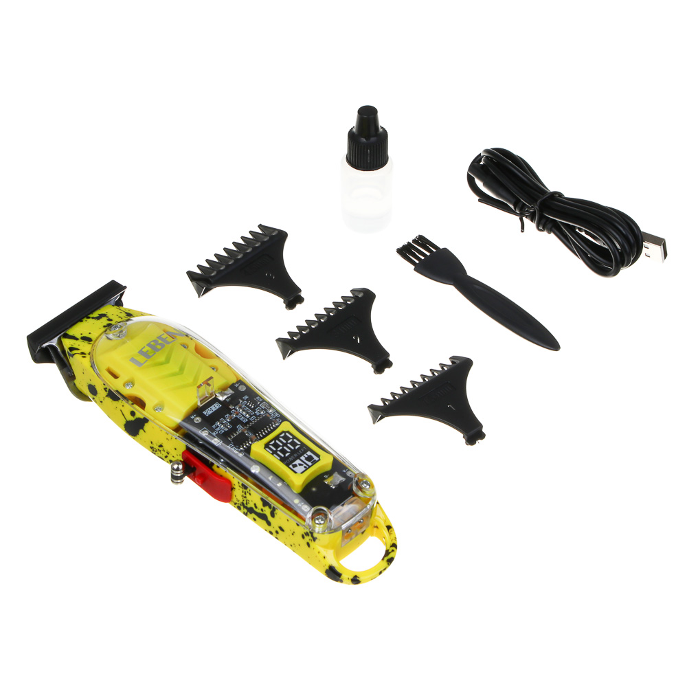 LEBEN Машинка для стрижки, 800 мА/ч, 2,5 часа работы, дисплей, прозрачный корпус, арт.№ 251-078