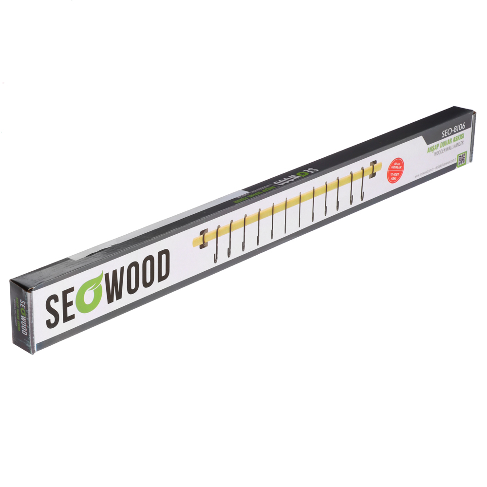 SEOWOOD Рейлинг с 12 крючками, 2,5x60x5 см, натуральное дерево, арт.№ 478-144