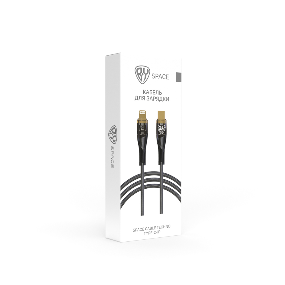Кабель для зарядки Type C-iP BY Space Cable Techno, 1 м, 2.4А, Быстрая зарядка 22Вт, черный, арт.№ 931-351