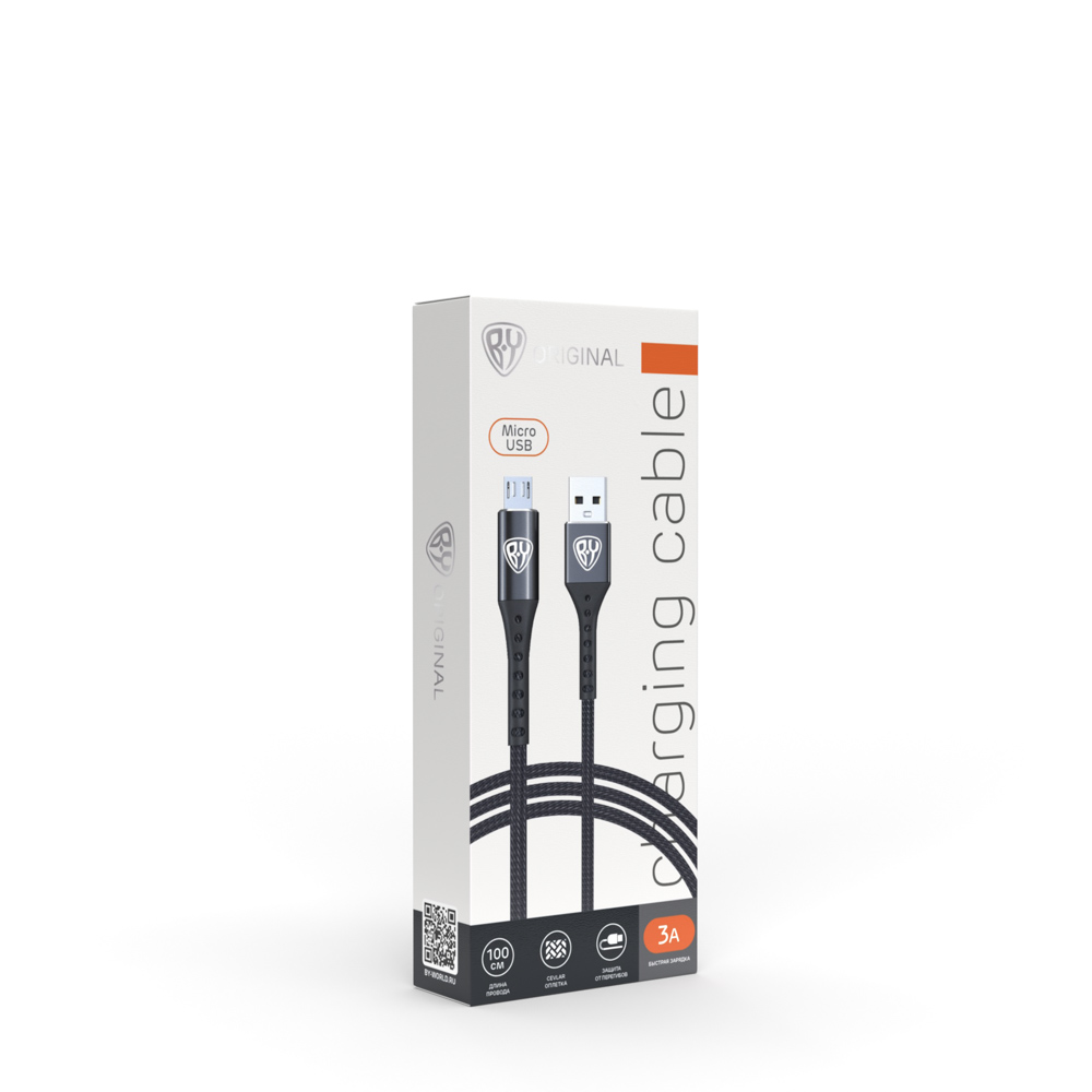 Кабель для зарядки USB(A)-microUSB BY Адреналин, 1м, 3А, Быстрая зарядка QC 3.0, черный, арт.№ 931-013