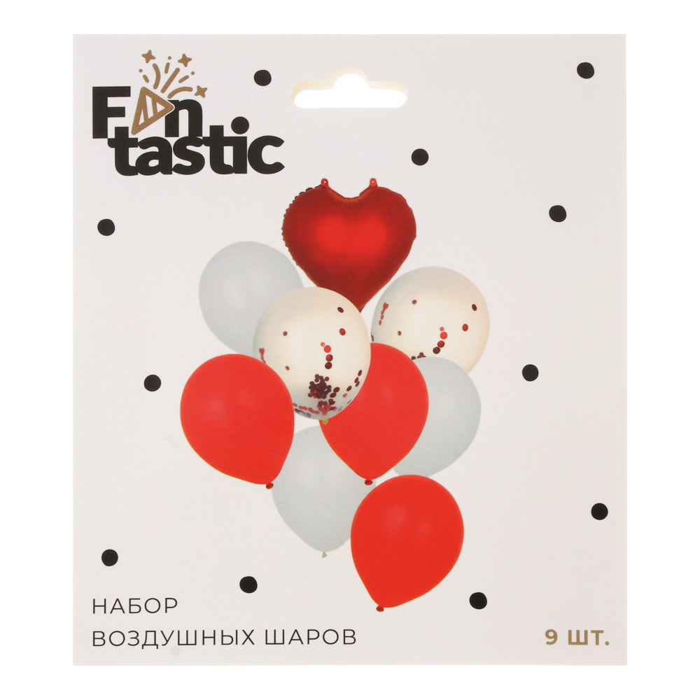 Набор воздушных шаров тм Fntastic, 9 шт (1 фольгированный в форме сердца 18" + 8 латексных 12"), арт.№ 518-082