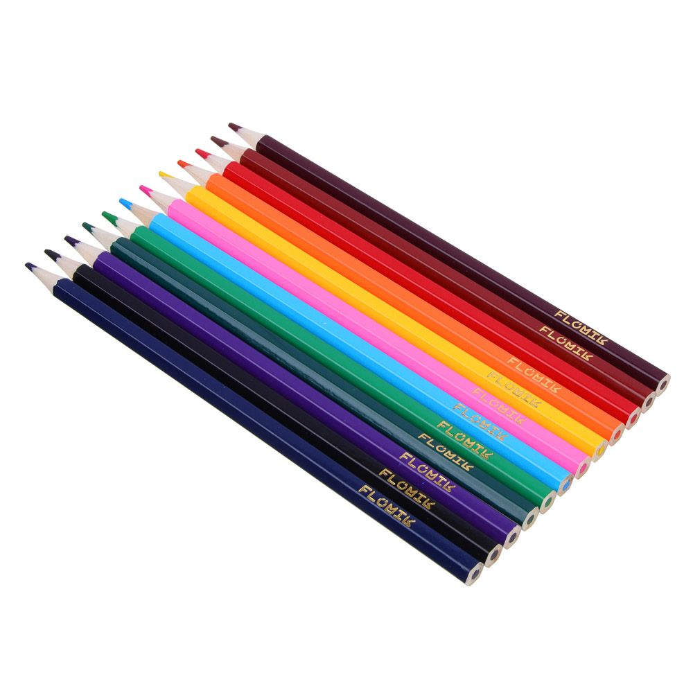 BY FLOMIK Карандаши цветные акварельные, 12 цветов, грифель размывается водой, дерево, в карт.кор., арт.№ 228-017