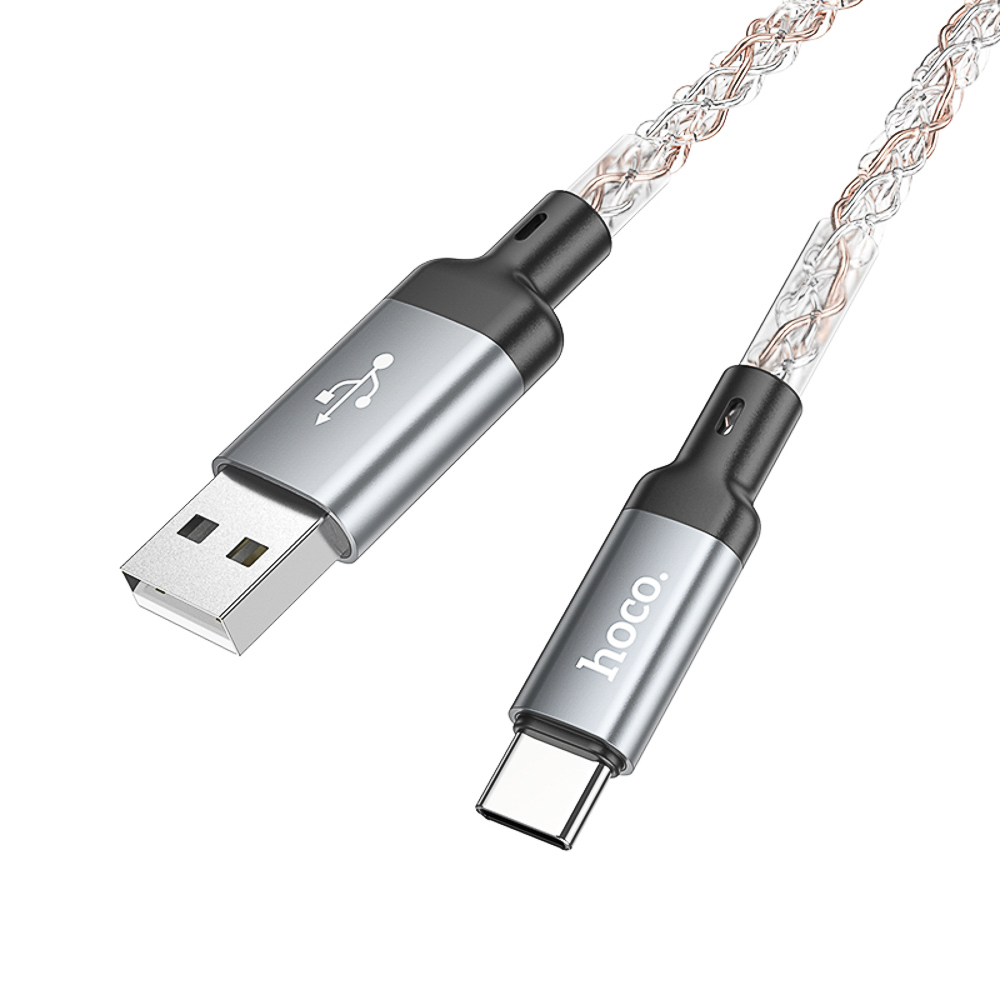 Кабель для зарядки USB(A)-Type C hoco. модель U112 Shine, 1 м, светящийся, серый, арт.№ 931-581