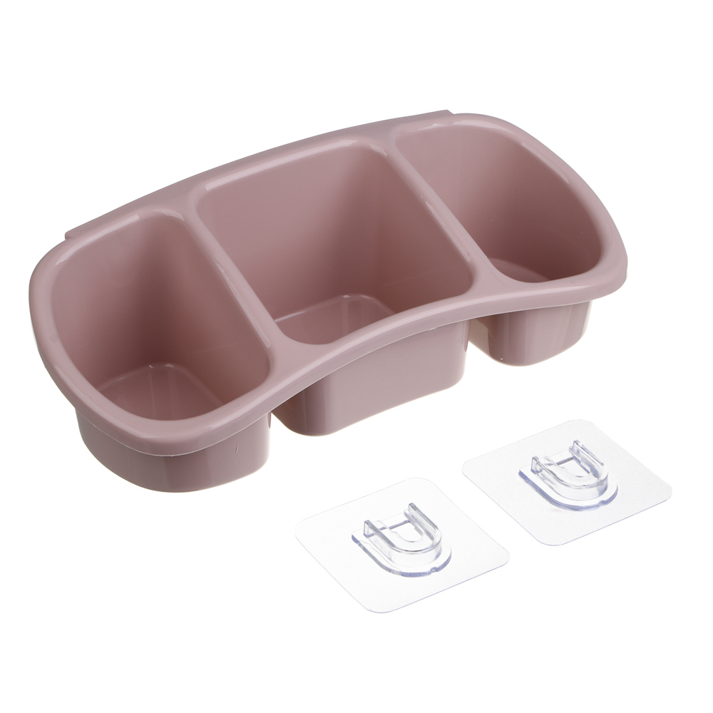 VETTA Classic Полка настенная, три отделения, пластик, 28x12,5x8,5 см, пудровый, арт.№ 478-289