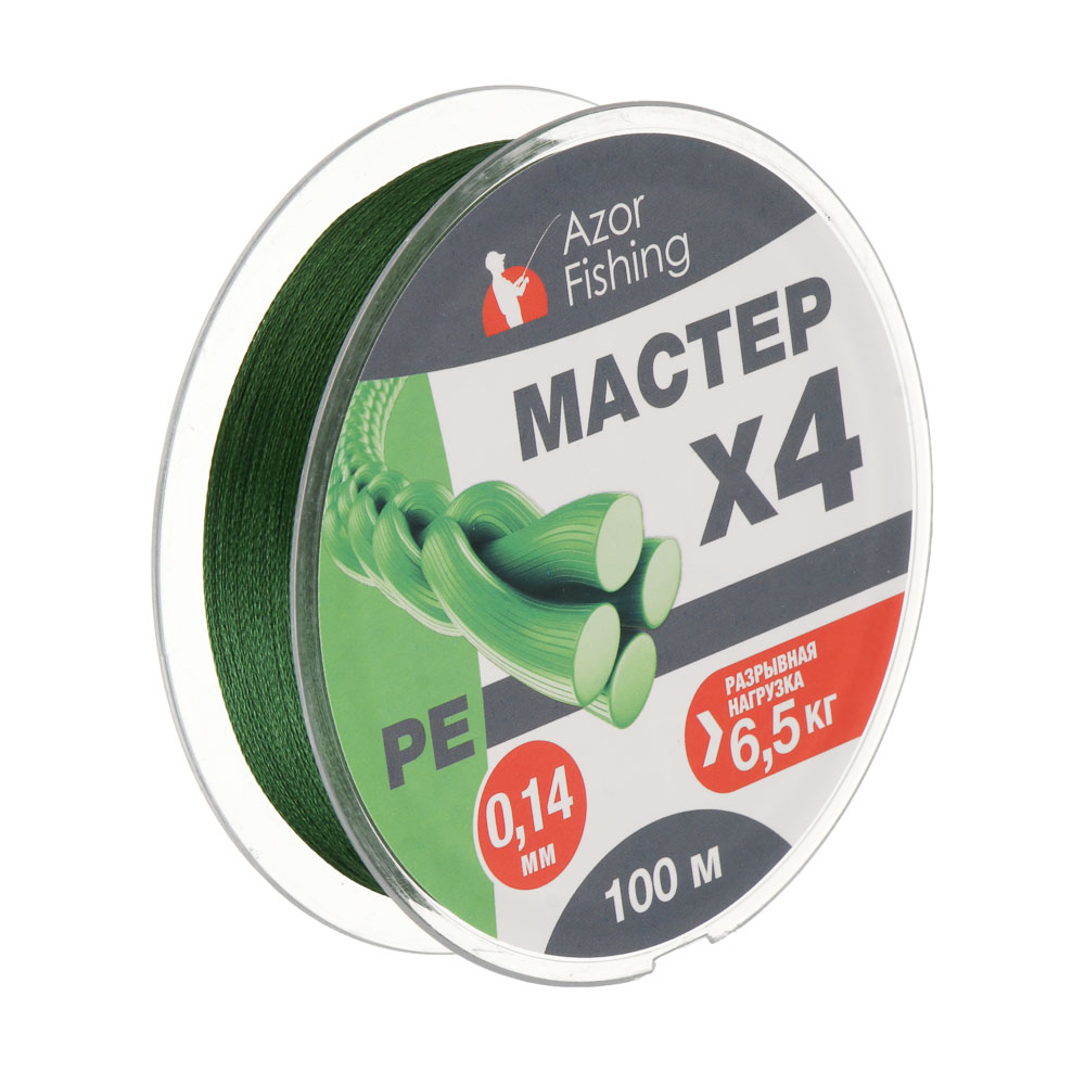 Леска плетеная "PE Мастер" тм AZOR FISHING, 100м, 0,14мм, 6,5кг, зеленая, арт.№ 144-022