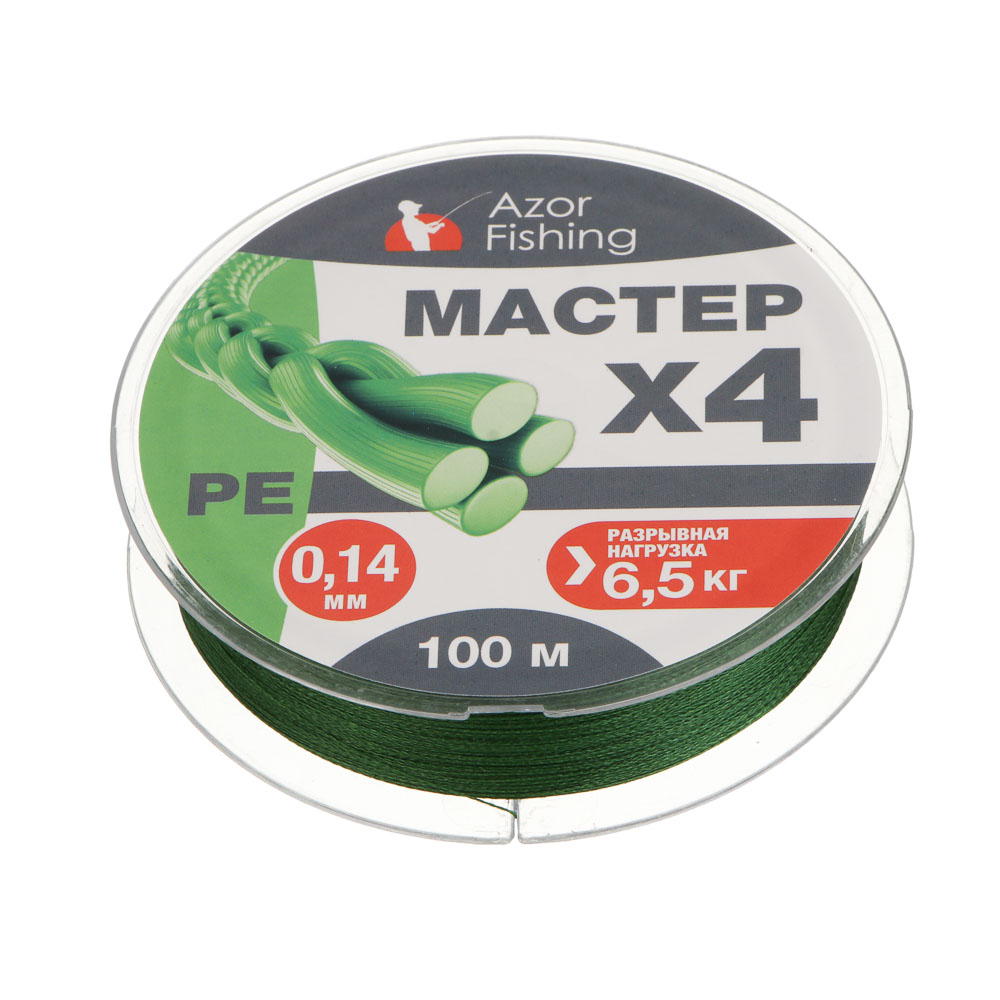 Леска плетеная "PE Мастер" тм AZOR FISHING, 100м, 0,14мм, 6,5кг, зеленая, арт.№ 144-022