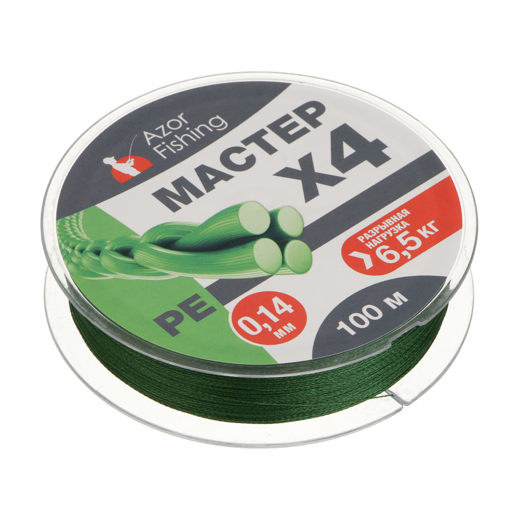Леска плетеная "PE Мастер" тм AZOR FISHING, 100м, 0,14мм, 6,5кг, зеленая, арт.№ 144-022