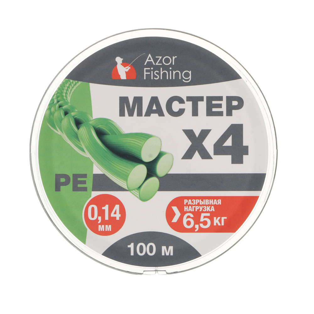 Леска плетеная "PE Мастер" тм AZOR FISHING, 100м, 0,14мм, 6,5кг, зеленая, арт.№ 144-022