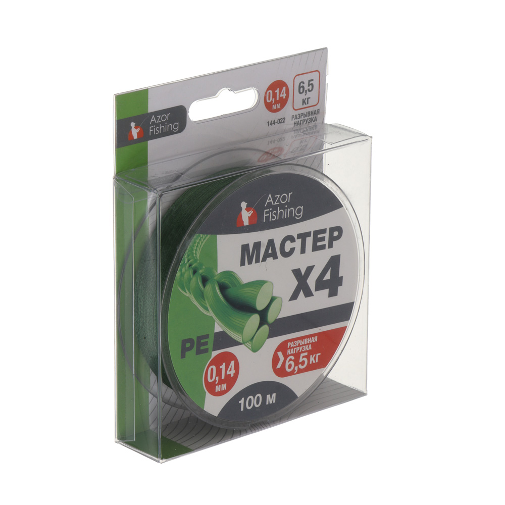 Леска плетеная "PE Мастер" тм AZOR FISHING, 100м, 0,14мм, 6,5кг, зеленая, арт.№ 144-022