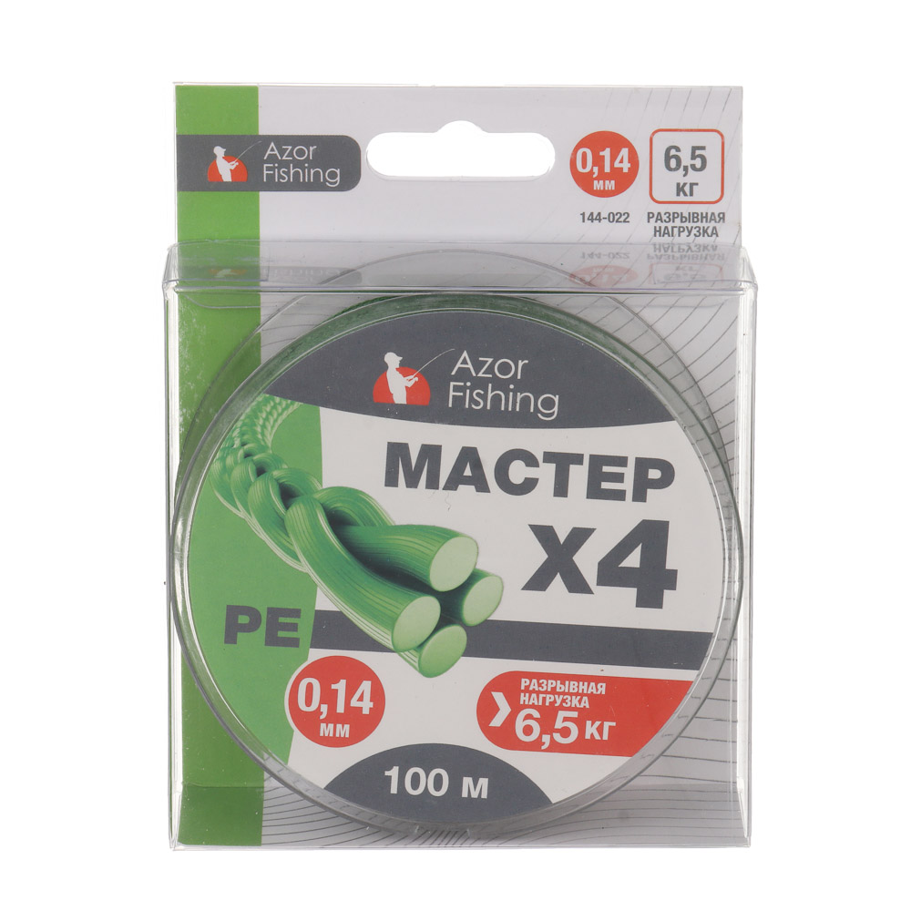 Леска плетеная "PE Мастер" тм AZOR FISHING, 100м, 0,14мм, 6,5кг, зеленая, арт.№ 144-022