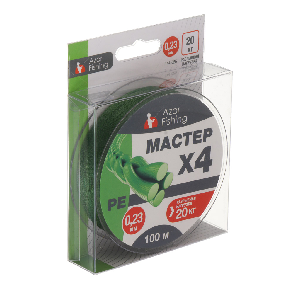 Леска плетеная "PE Мастер" тм AZOR FISHING, 100м, 0,23мм, 20,0кг, зеленая, арт.№ 144-025