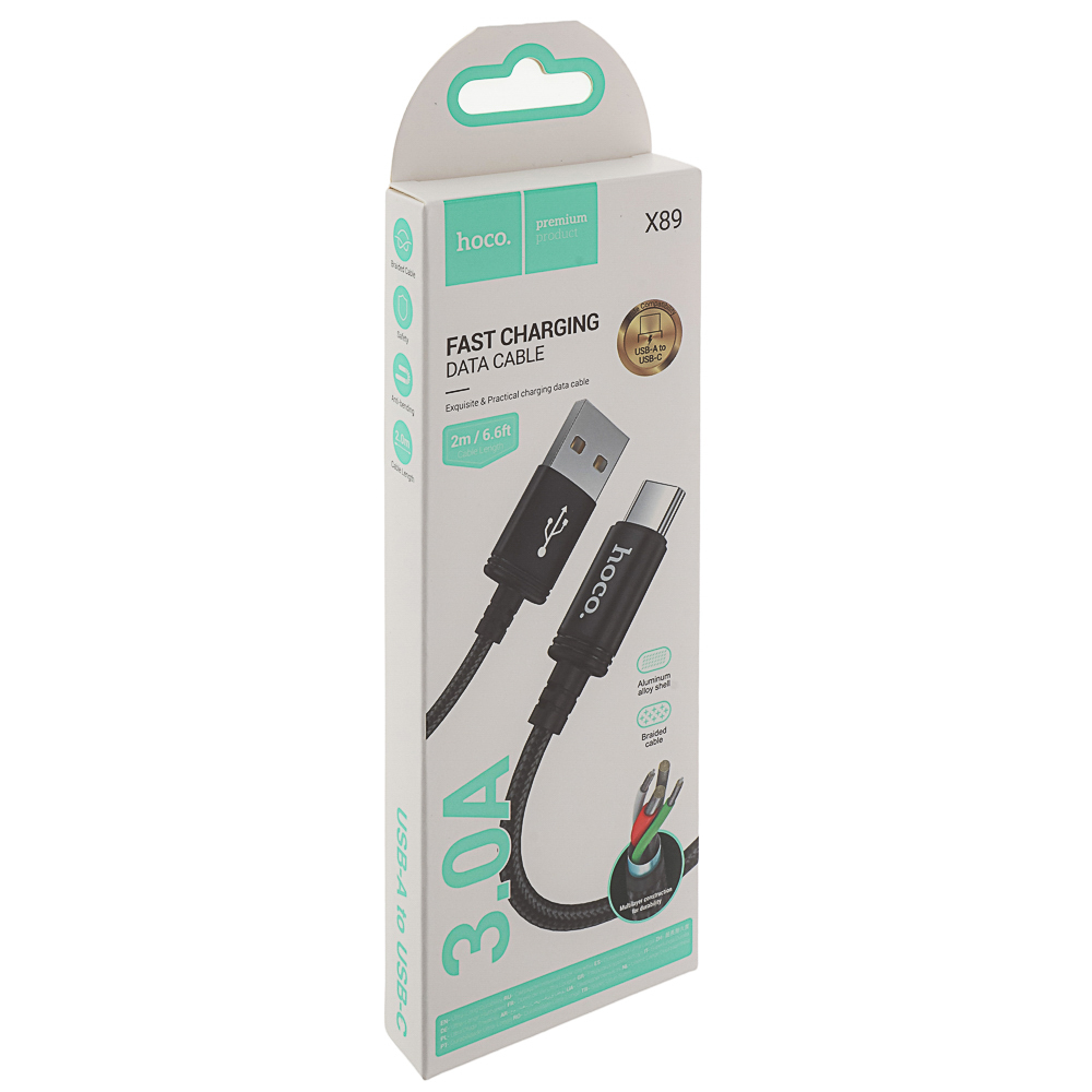 Кабель для зарядки USB(A)-Type C hoco. модель X89 Wind, 2 м, черный, арт.№ 931-588